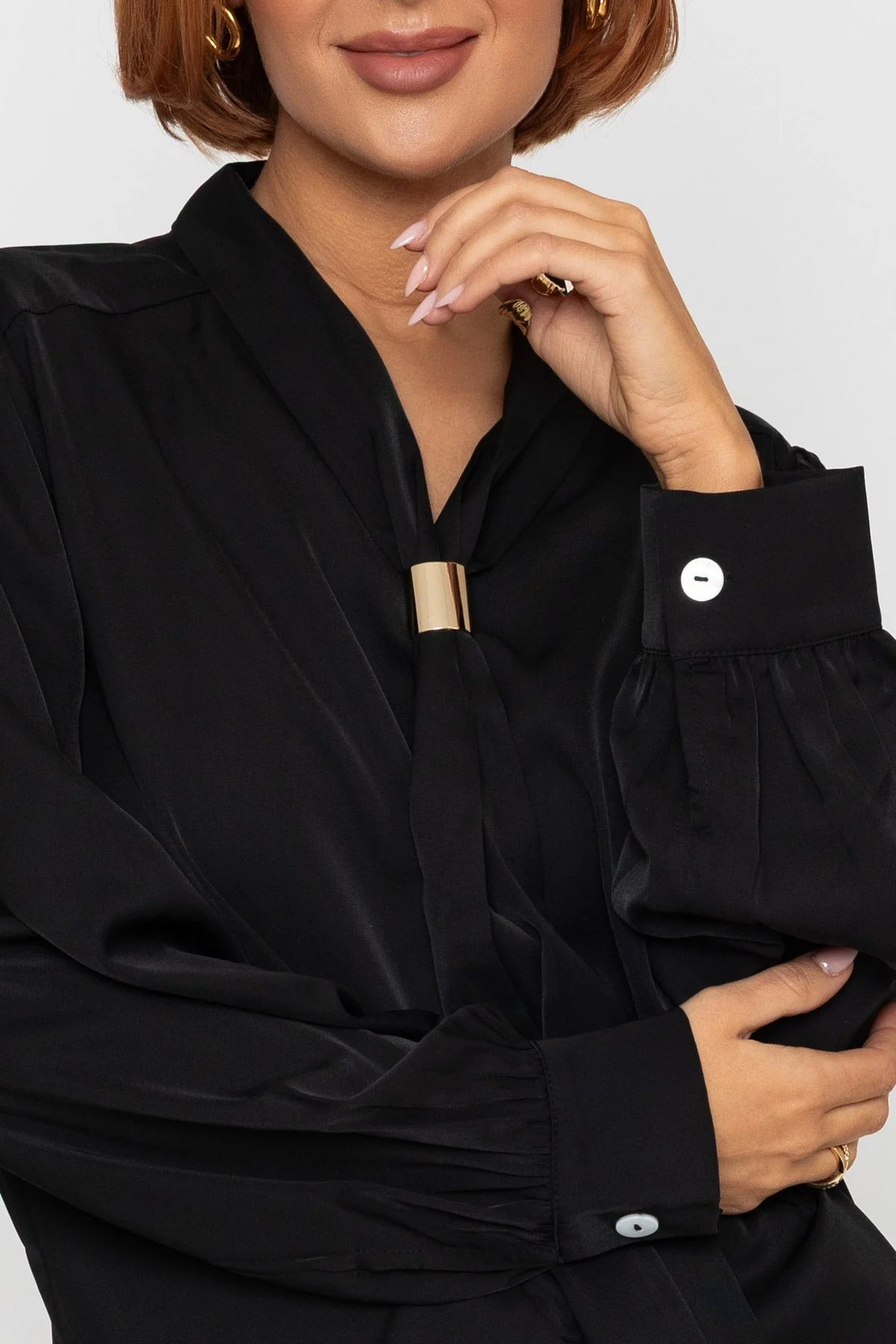 Black Long Sleeve Scarf Detail Blouse