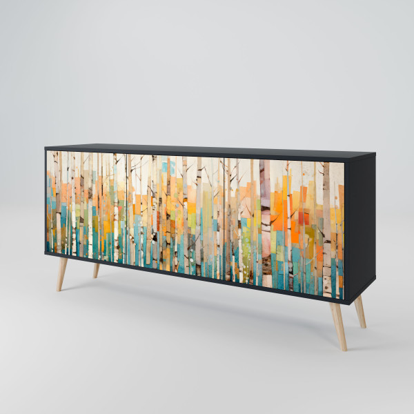 BIRCH KALEIDOSCOPE Komoda 3 drzwi Czarna-Bukowa skośna