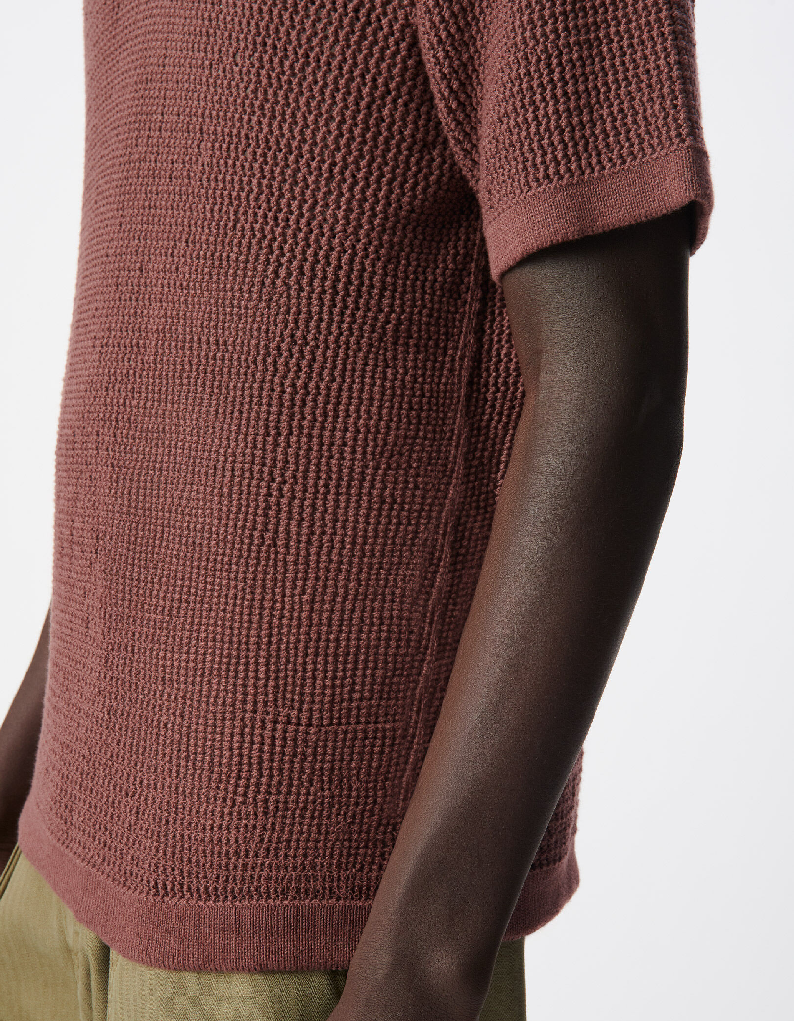 Polo marron tricot ajouré Homme