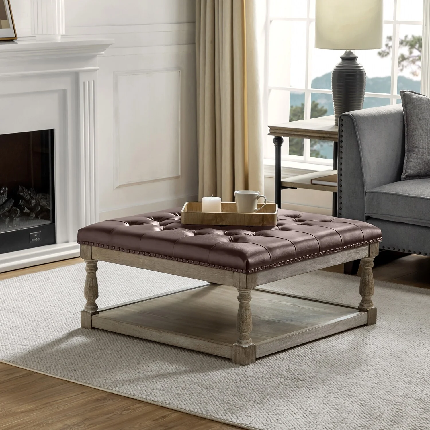 Illyria Ottoman Footrest with Solid Wood Legs