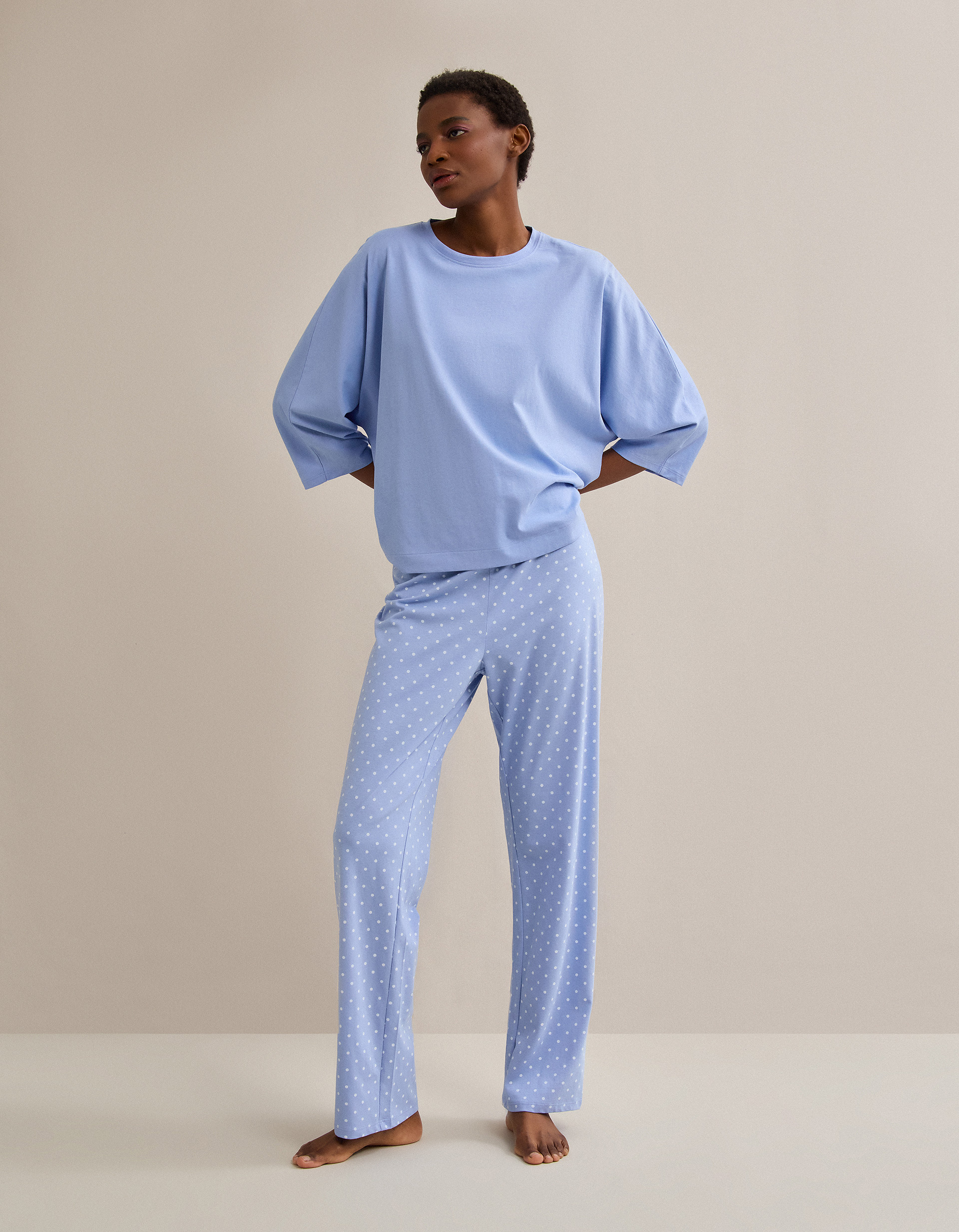Pijama com Bolinhas, Mulher, Azul Claro