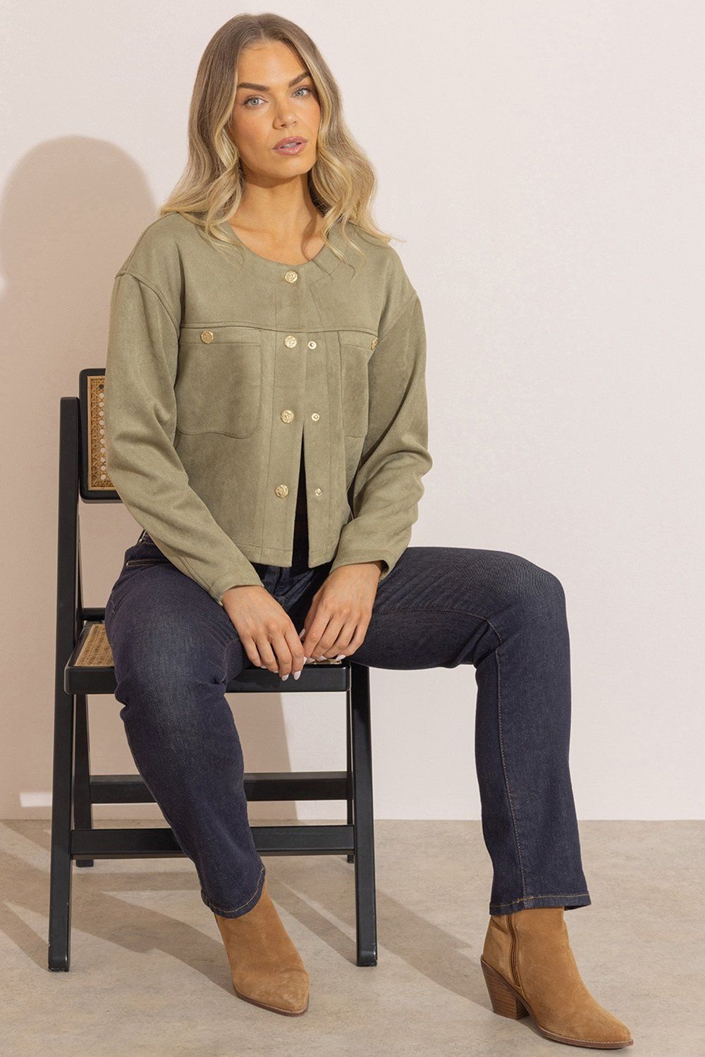 Klass. Suedette Collarless Jacket