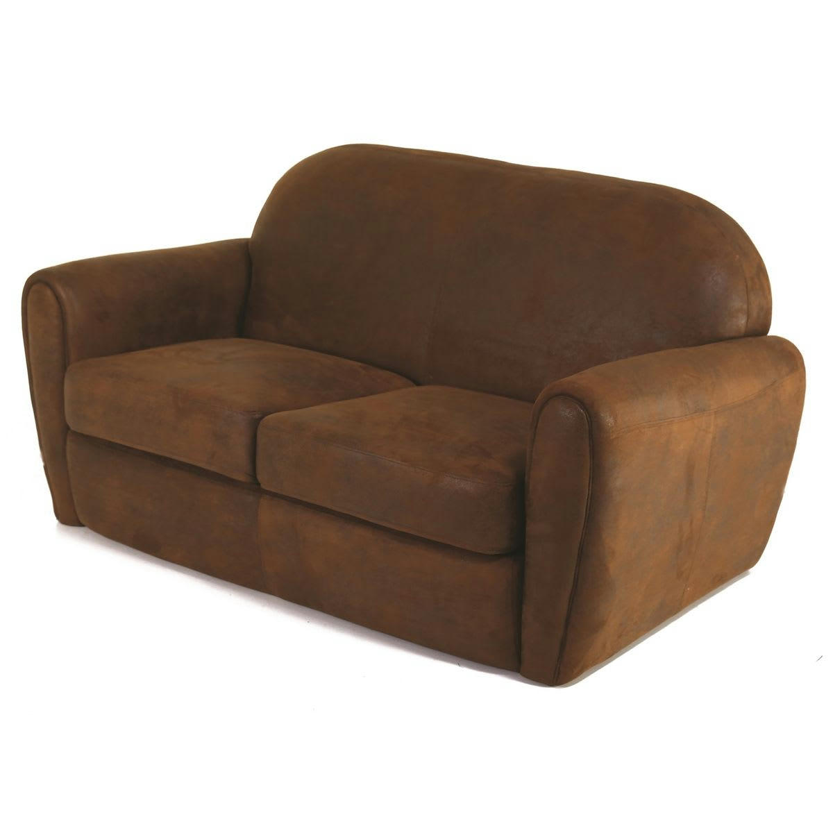 INDUS - Canapé 2 places en microfibre marron