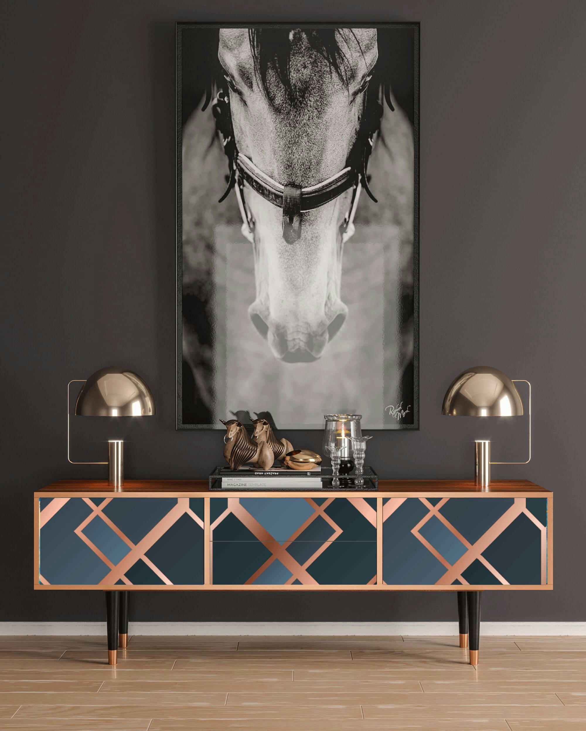 ASHY 1920' - Meuble TV  bleu-vert 2 tiroirs et 2 portes L 170 cm