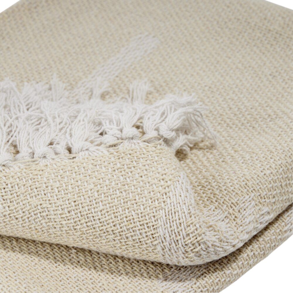 Jeté de canapé à franges polycoton motif palmier beige 125x150cm