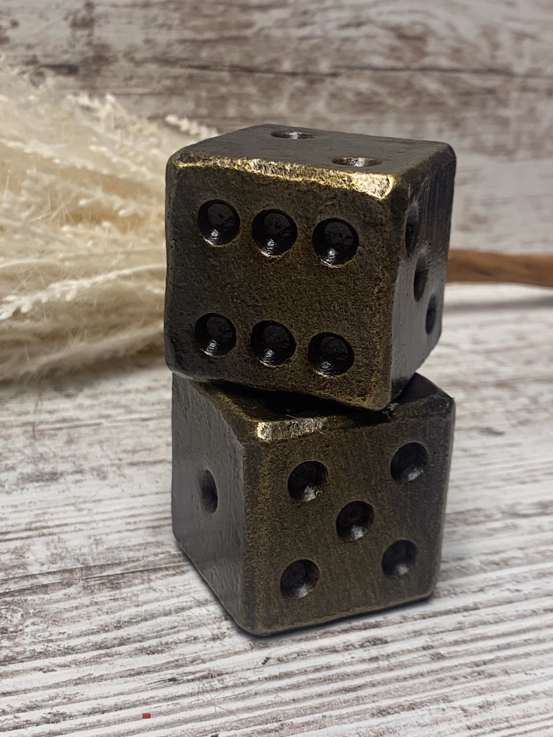 Hand Forged Metal Dice set of 2 paperweights