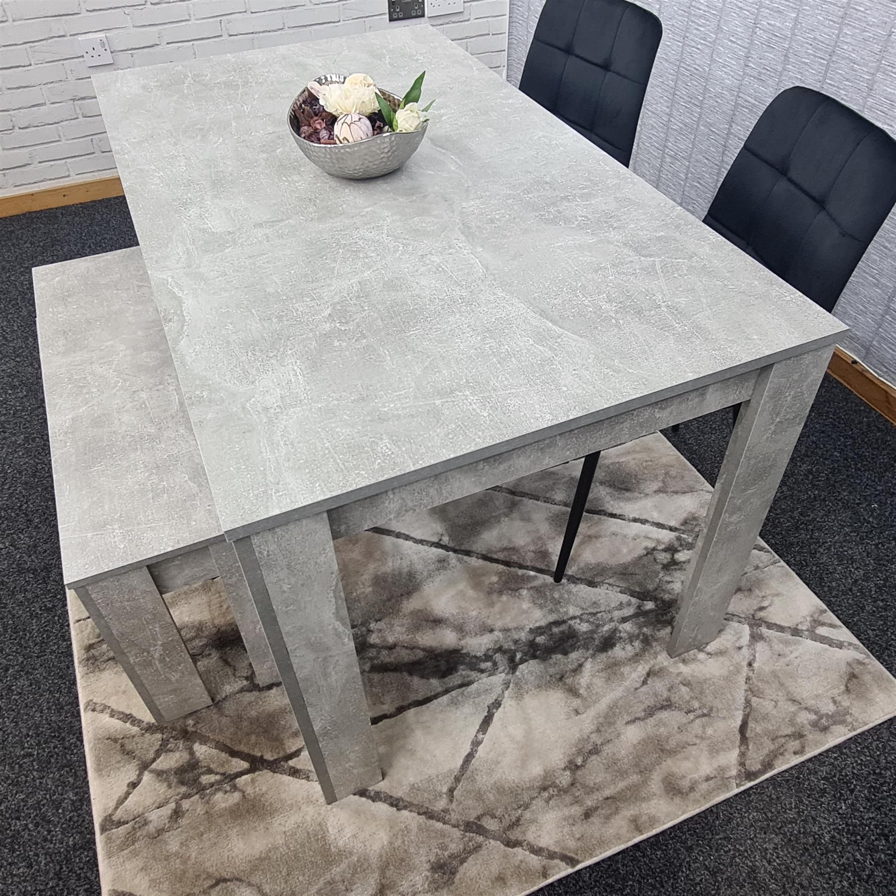 KOSY KOALA Modern Grey Dining Table Set with 2 Black Velvet Chairs And 1 Bench Dining Room Furniture