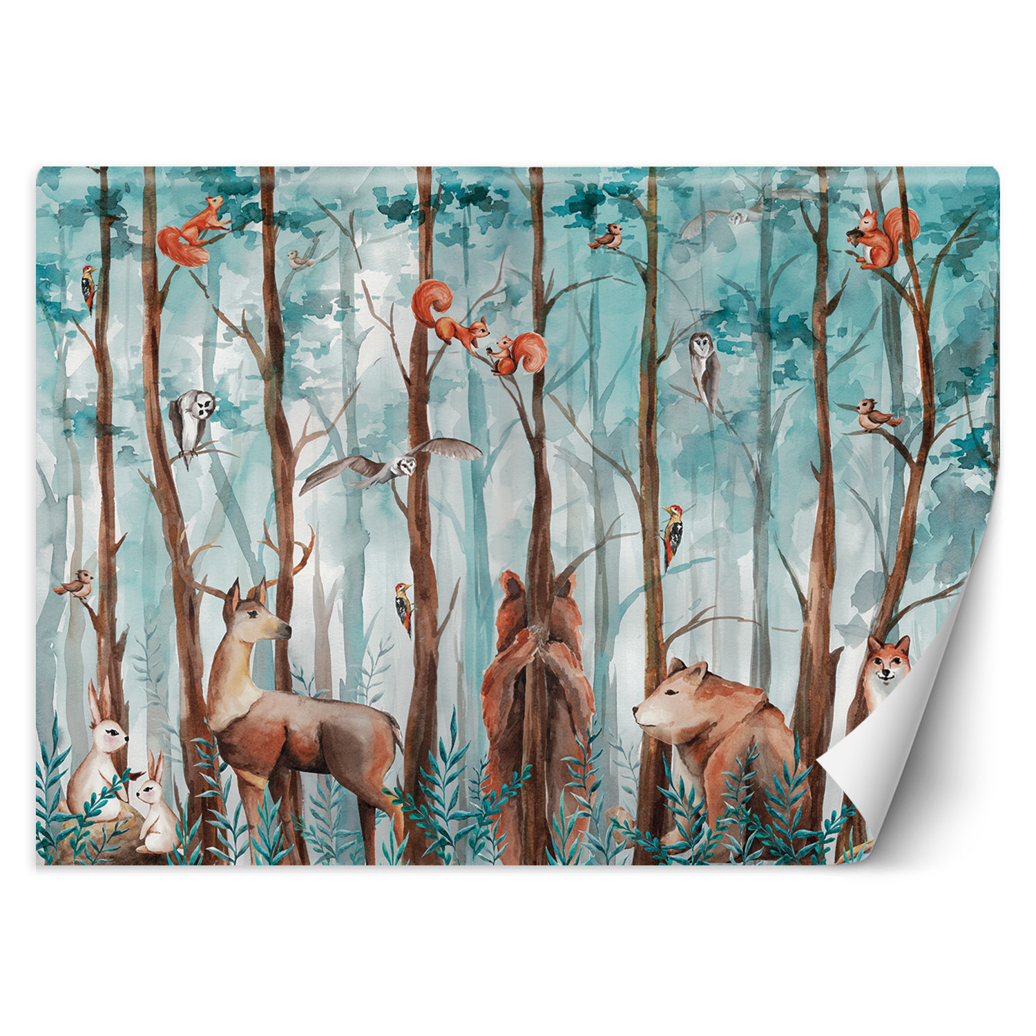 Feeby Fototapeta, Leśne zwierzęta jeleń niedźwiedź lis 150x105