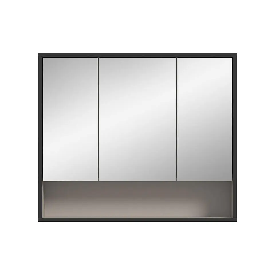 Hioshop Bagno spiegelkast 3 spiegeldeuren lichtgrijs- cr&egrave;mekleurig