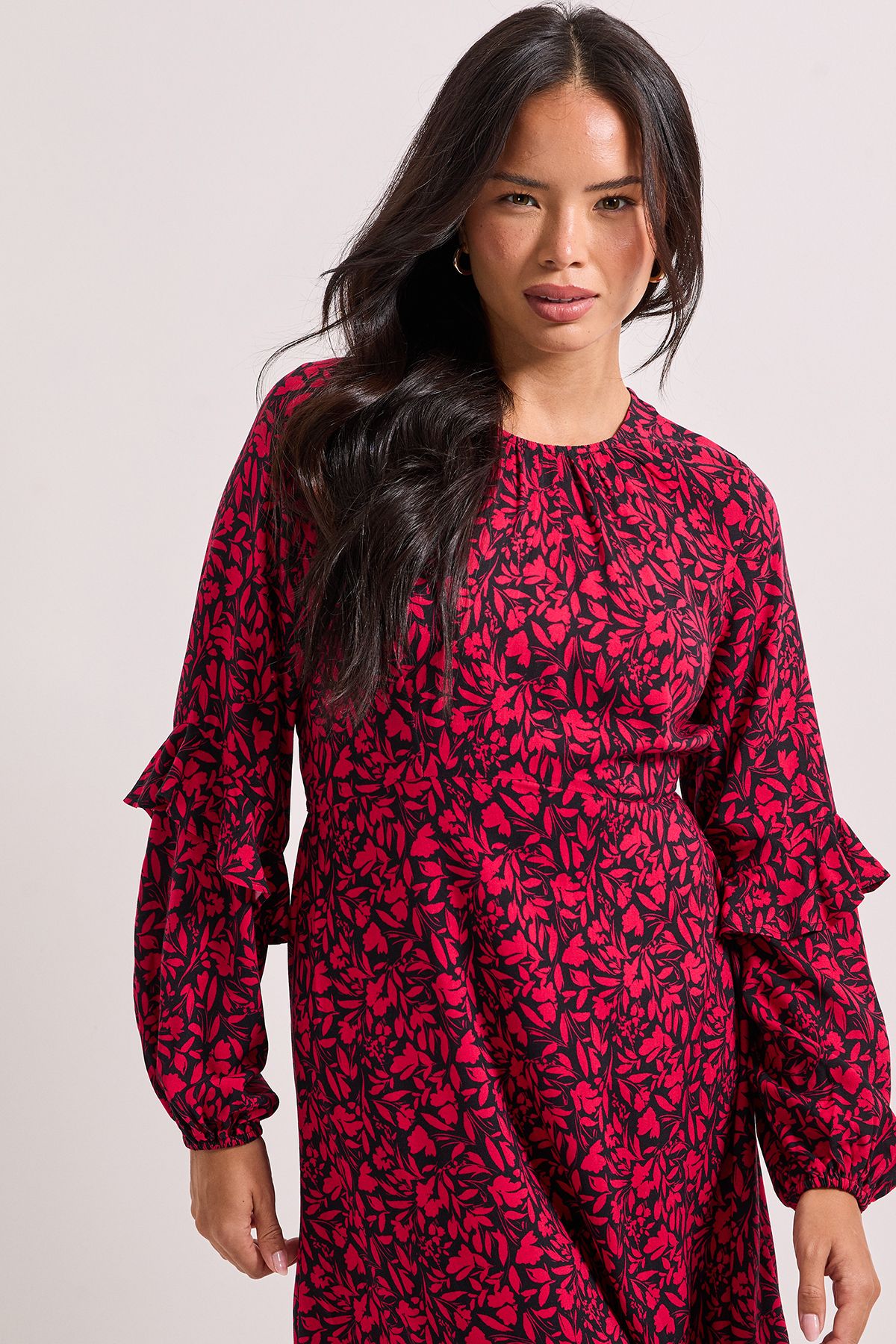 Dorothy Perkins Pink Ruffle Blouson Sleeve Empire Seam Midi Dress