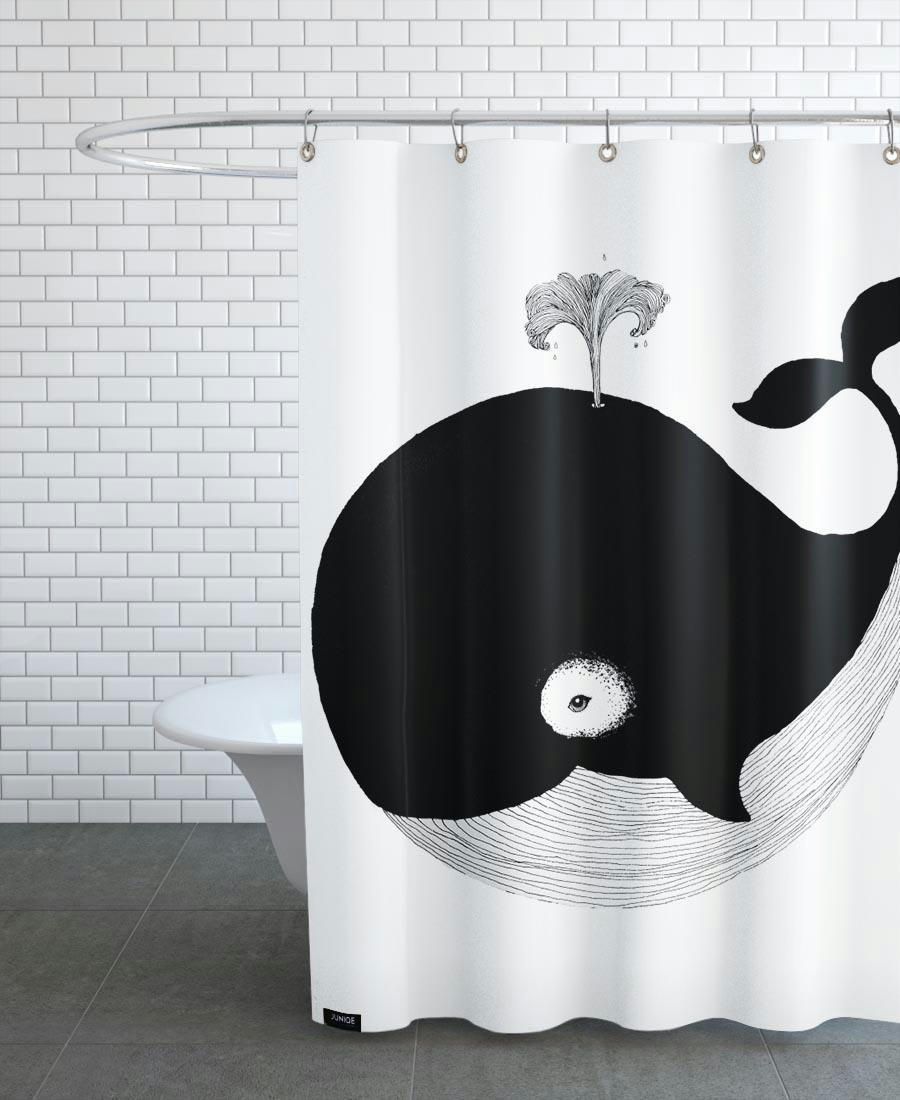 WHALE - Rideau de douche en polyester en blanc & noir 150x200