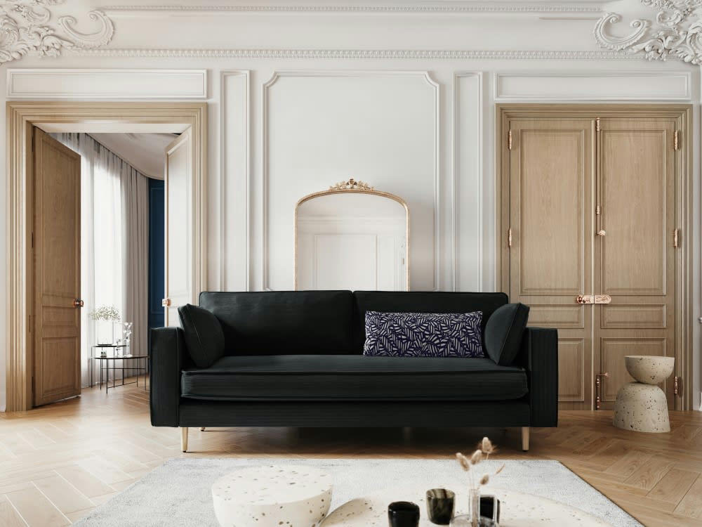 ALEXIS - Canapé 3 places en tissu structuré noir