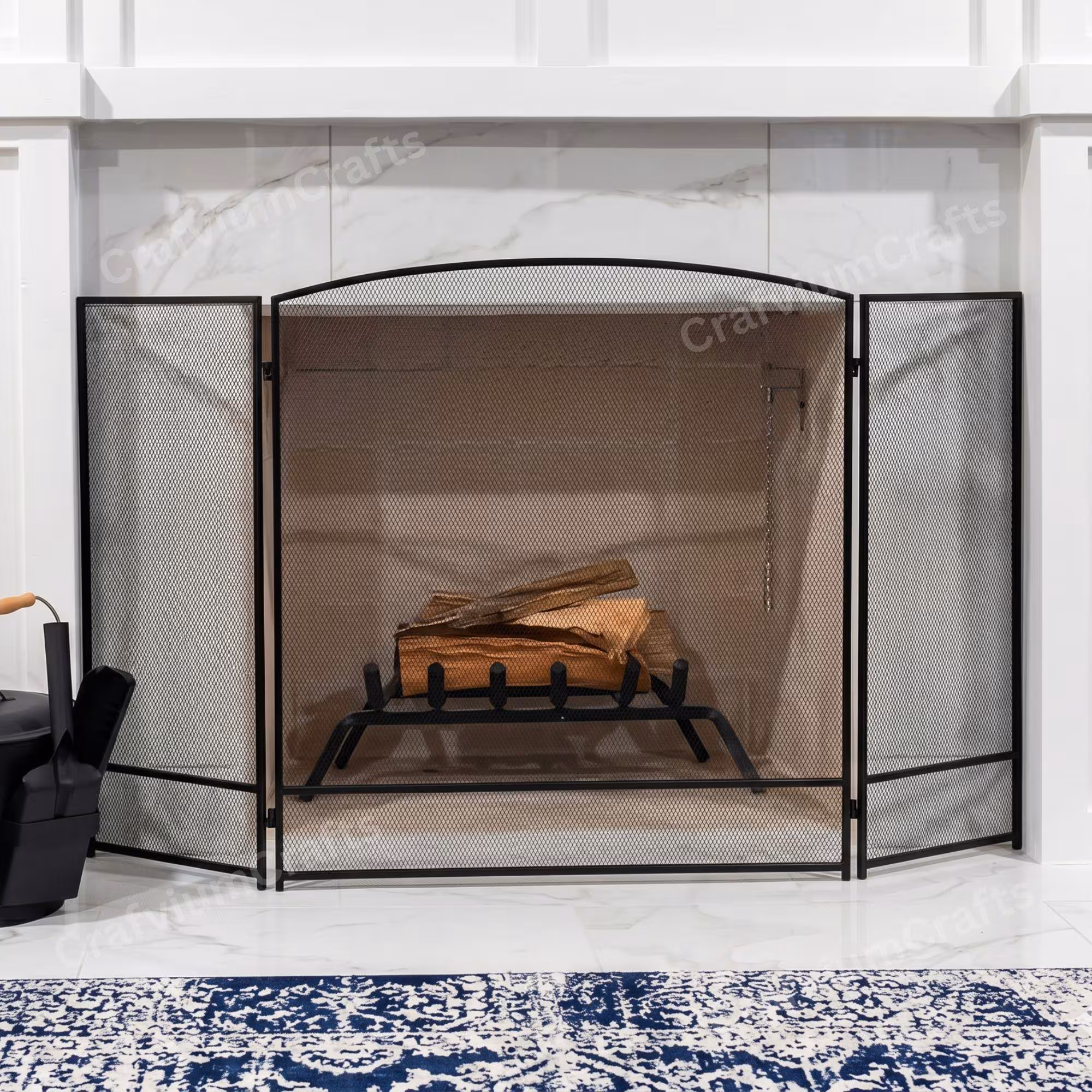 3-Panel Iron Foldable Fireplace Screen for Living Room, Fire Safety Screen, Fireplace Panel, Fireplace Mesh, Fire Place Screen