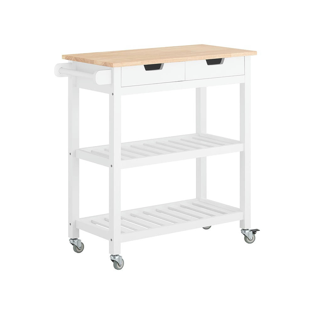 - Desserte en bois blanc à roulettes 2 tiroirs 1 porte-serviettes