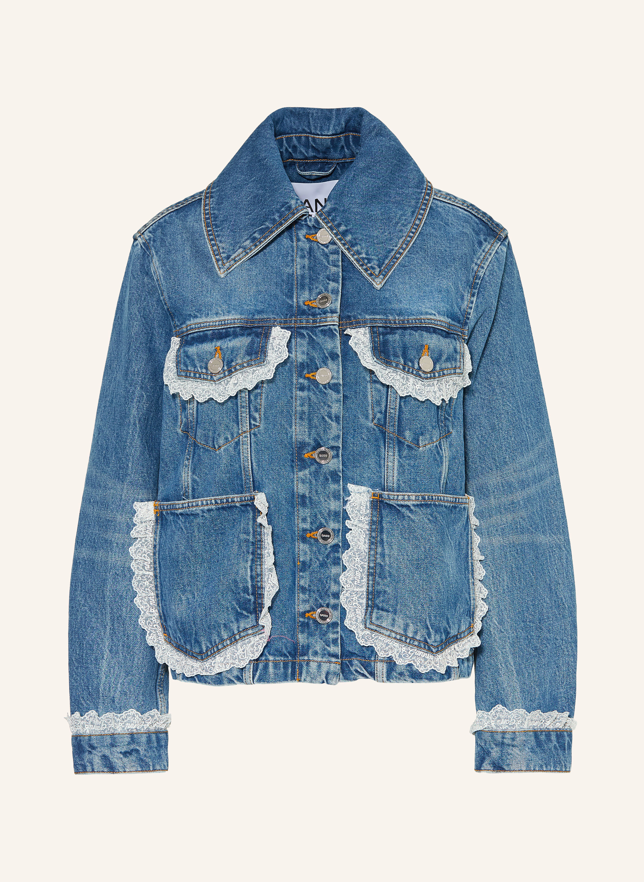 GANNI Jeansjacke mit Spitze