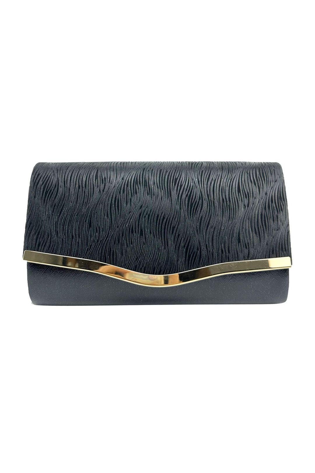Vellin Textured Satin Clutch Bag with Gold Trim