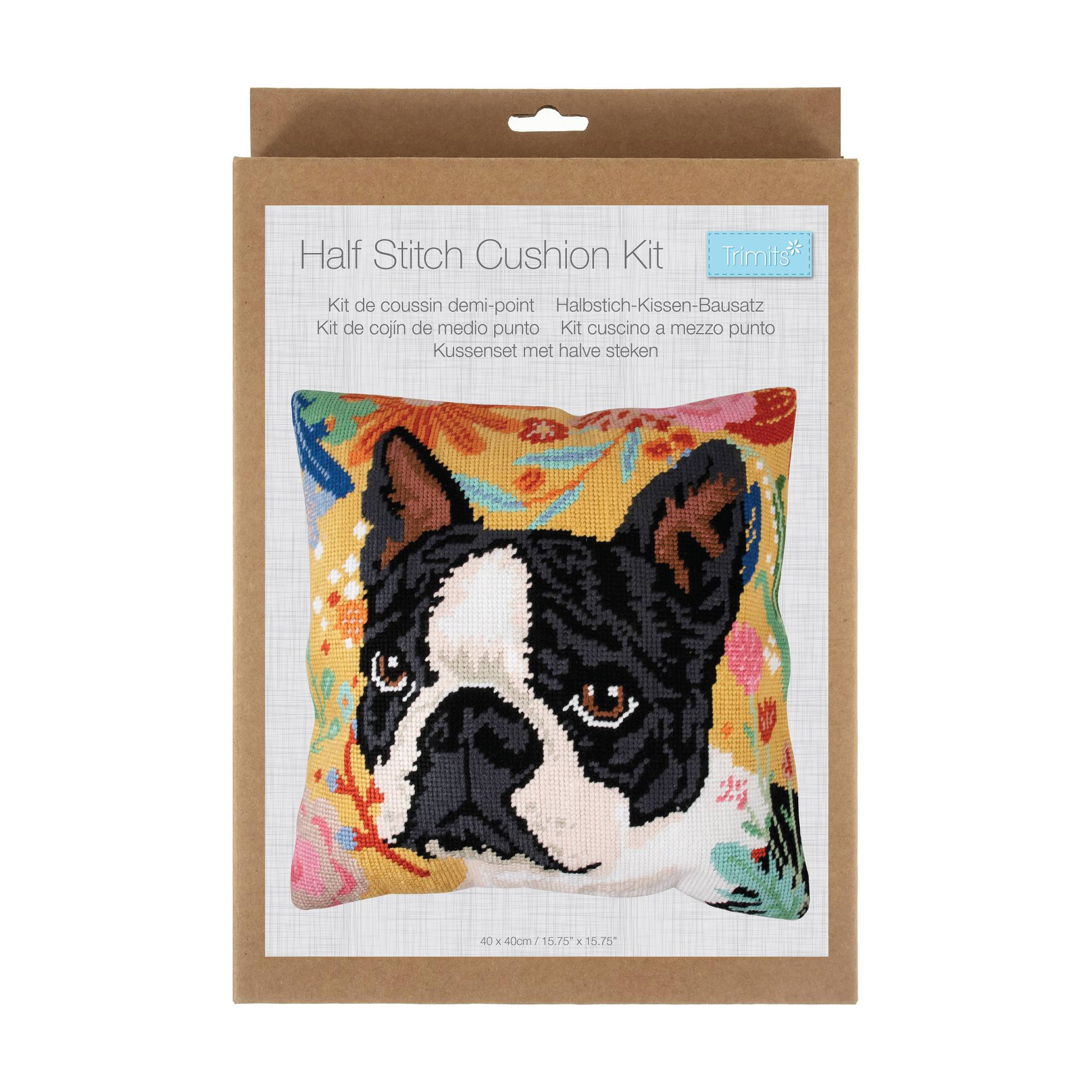 Trimits French Bulldog Half Stitch Cushion Kit 40cm x 40cm