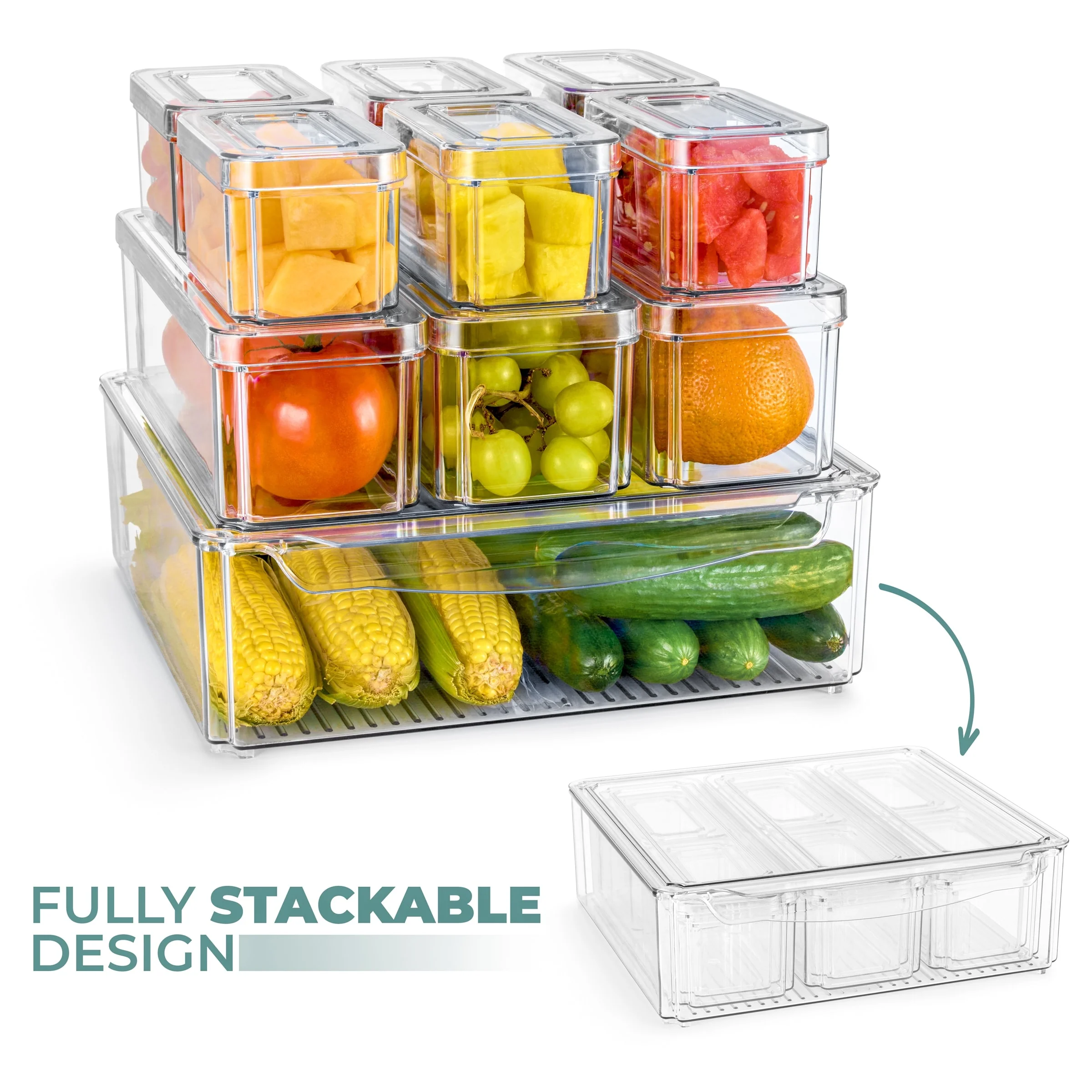Sorbus Stackable Refrigerator Storage Bins with Lids and Handle Kitchen Pantry Storage Organizer - 10 Pack