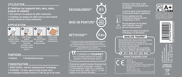 Enduit bande à joint rapide prêt à l'emploi Toupret 10kg