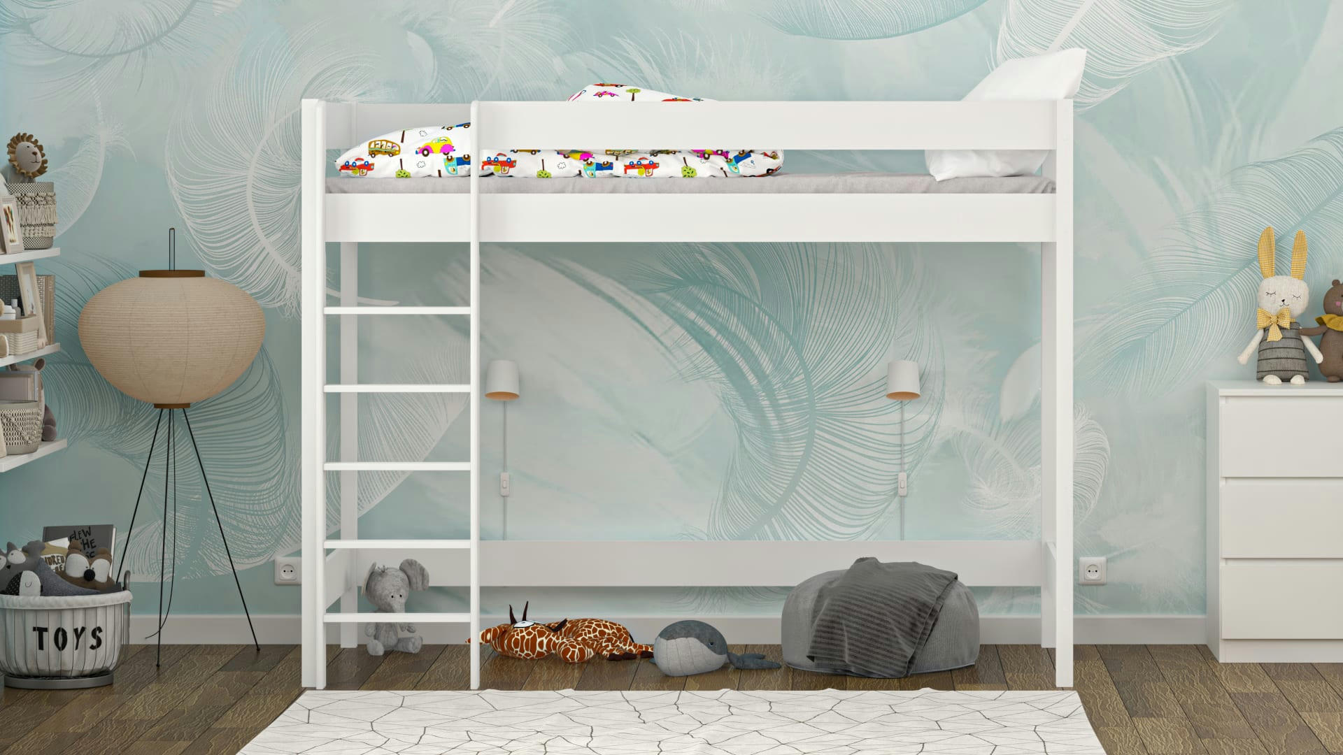 - Lit mezzanine en pin massif & MDF 200x90 blanc