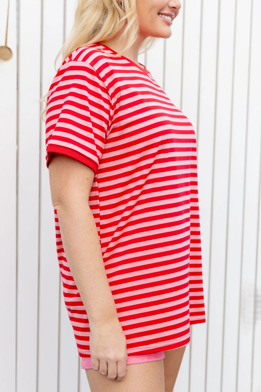 Striped Tee in Pink/Red