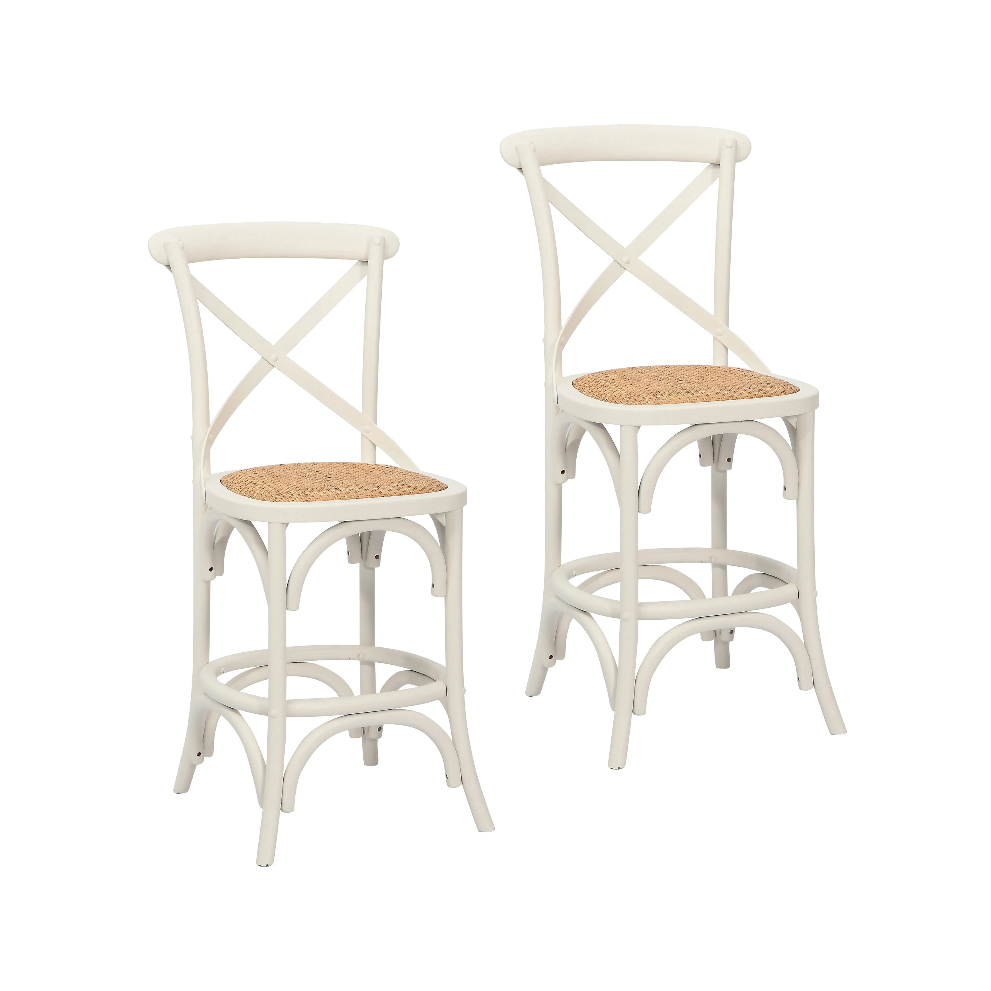 Porthos Home Ziva Counter Stools Set of 2, Elm Wood with Woven Rattan