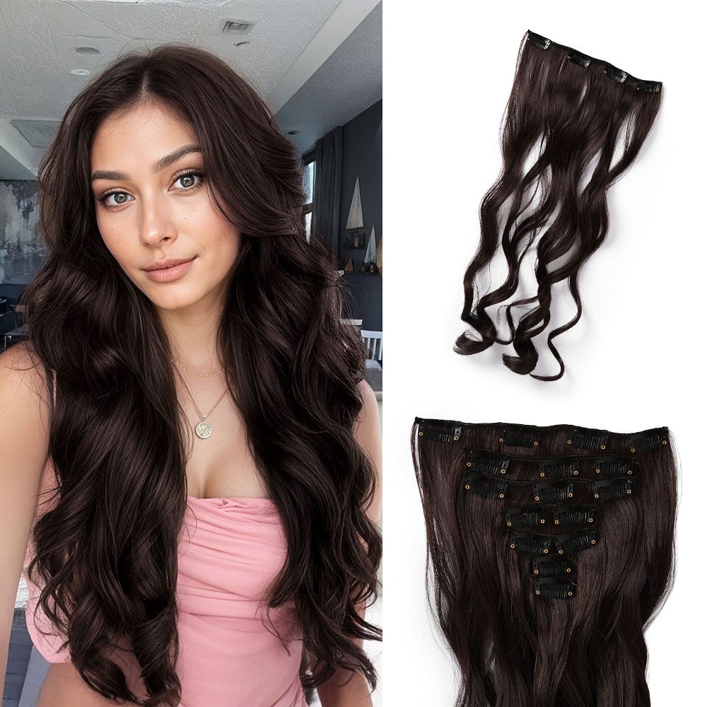 H&O Direct 7Pcs Fashion Brown Clip-In Hair Extensions