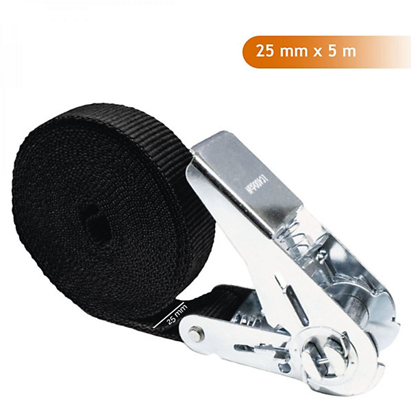 Lot de 2 sangles d'arrimage à cliquet - 25 mm x 5 m - Noir - Linxor