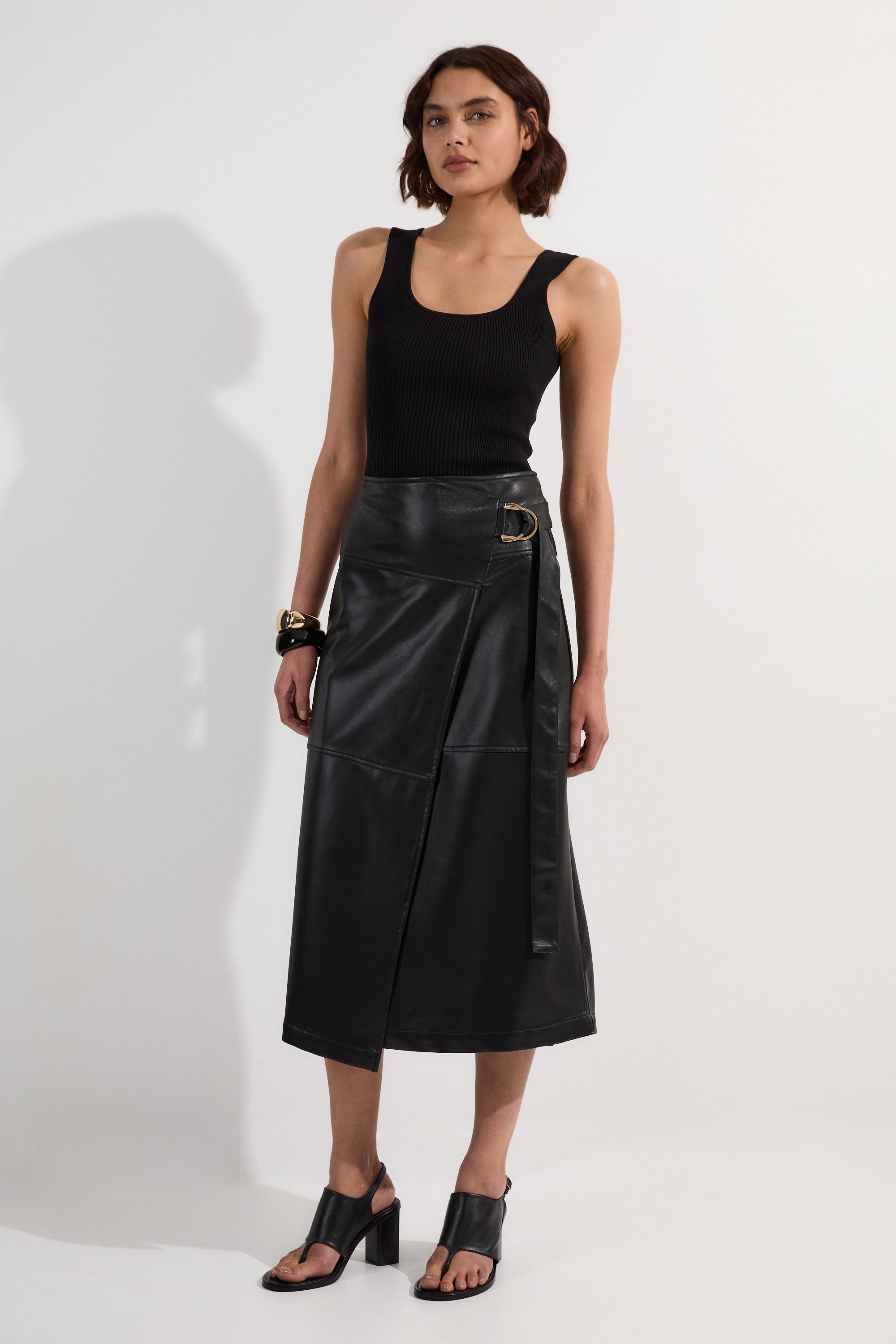 KarenMillen Faux Leather Tie Detail Wrap Midi Skirt