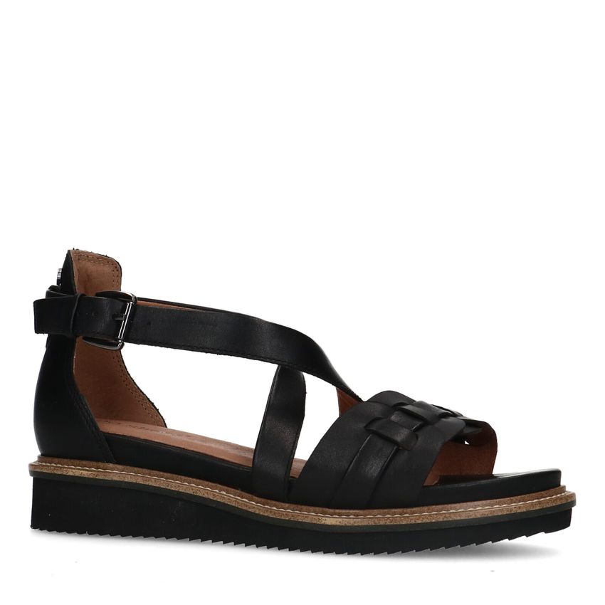 No Stress Zwarte leren sandalen met gevlochten band