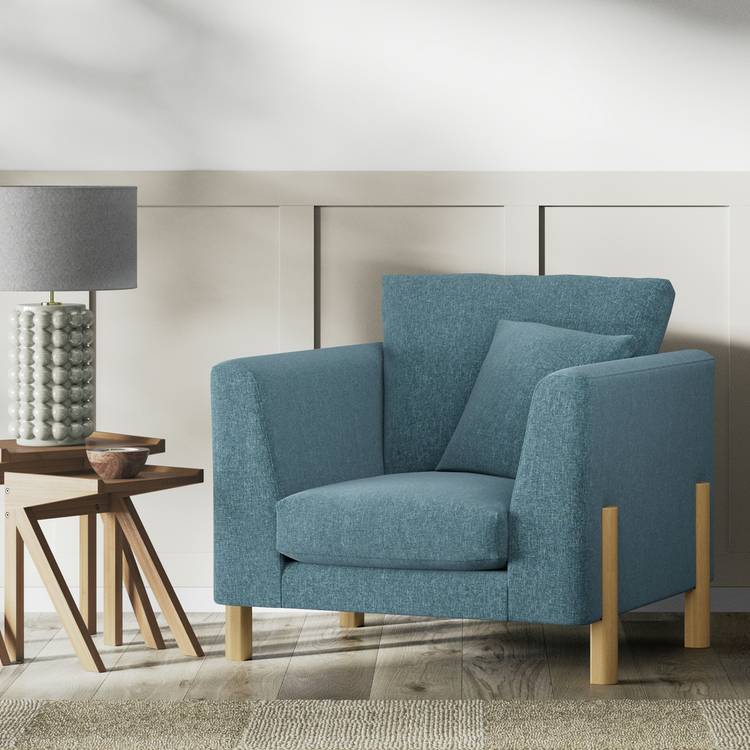 Habitat Aston Fabric Armchair - Blue - Ash Leg
