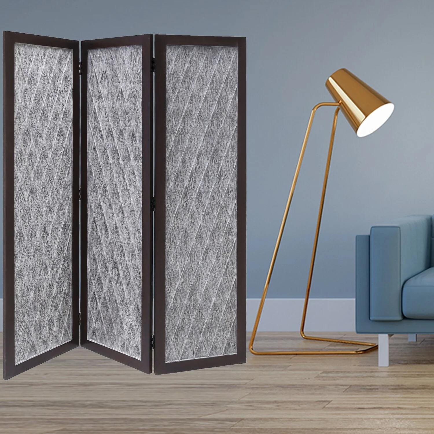 Versatile Dark Wood 3 Panel Room Divider Screen