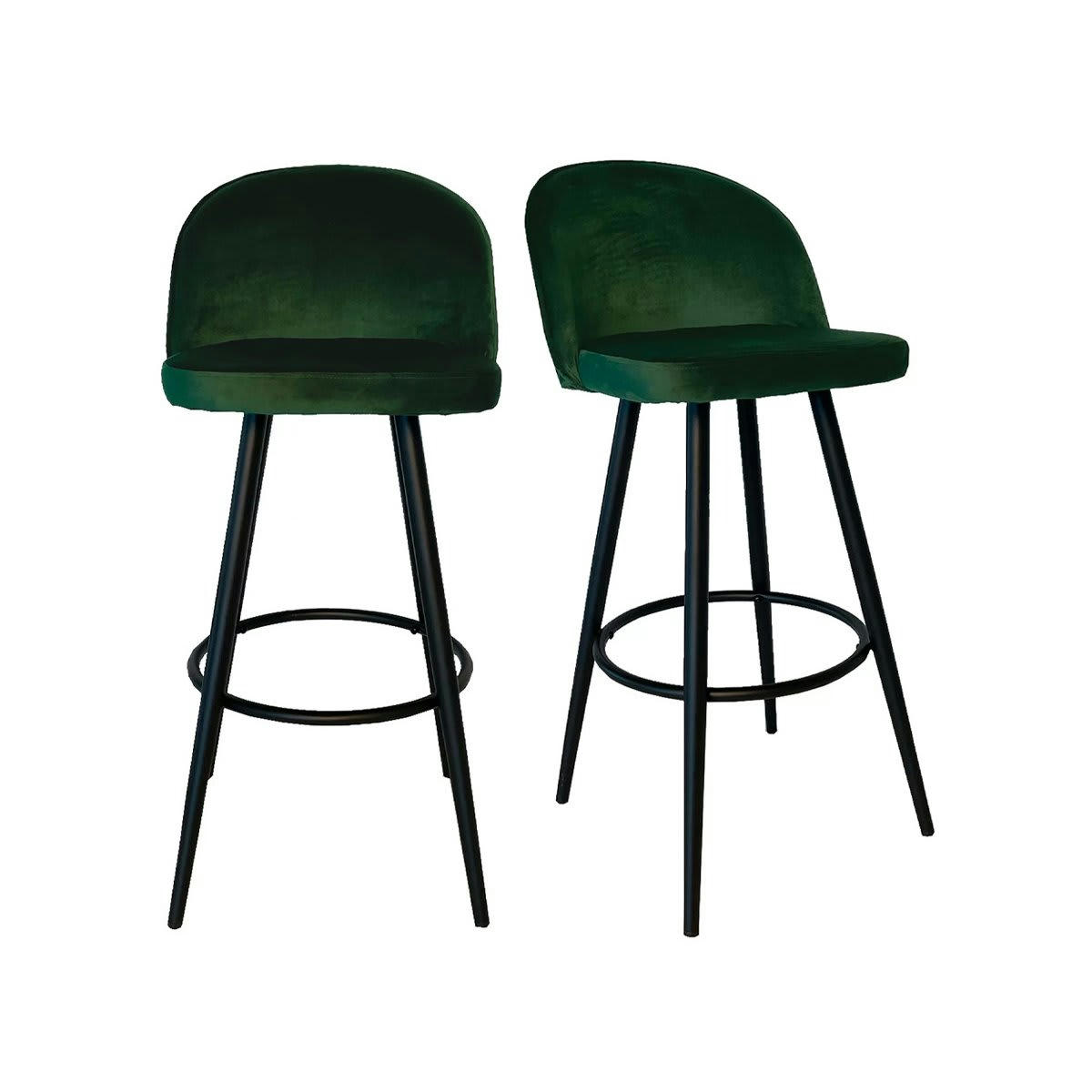 JAMES - Lot de 2 tabourets de bar modernes en velours vert