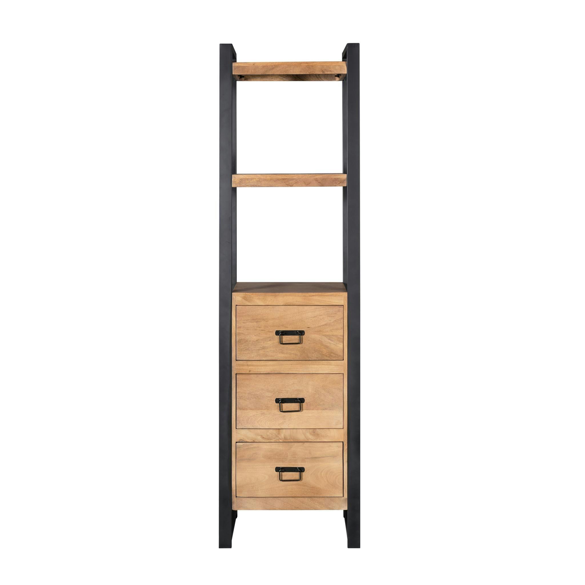 Colonne de salon bois clair métal noir 3 tiroirs MILORA