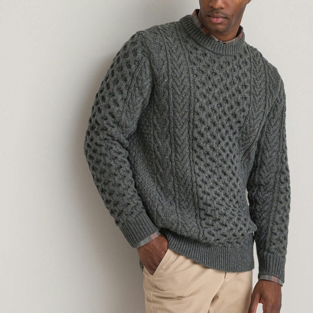 Pull col rond maille torsadée