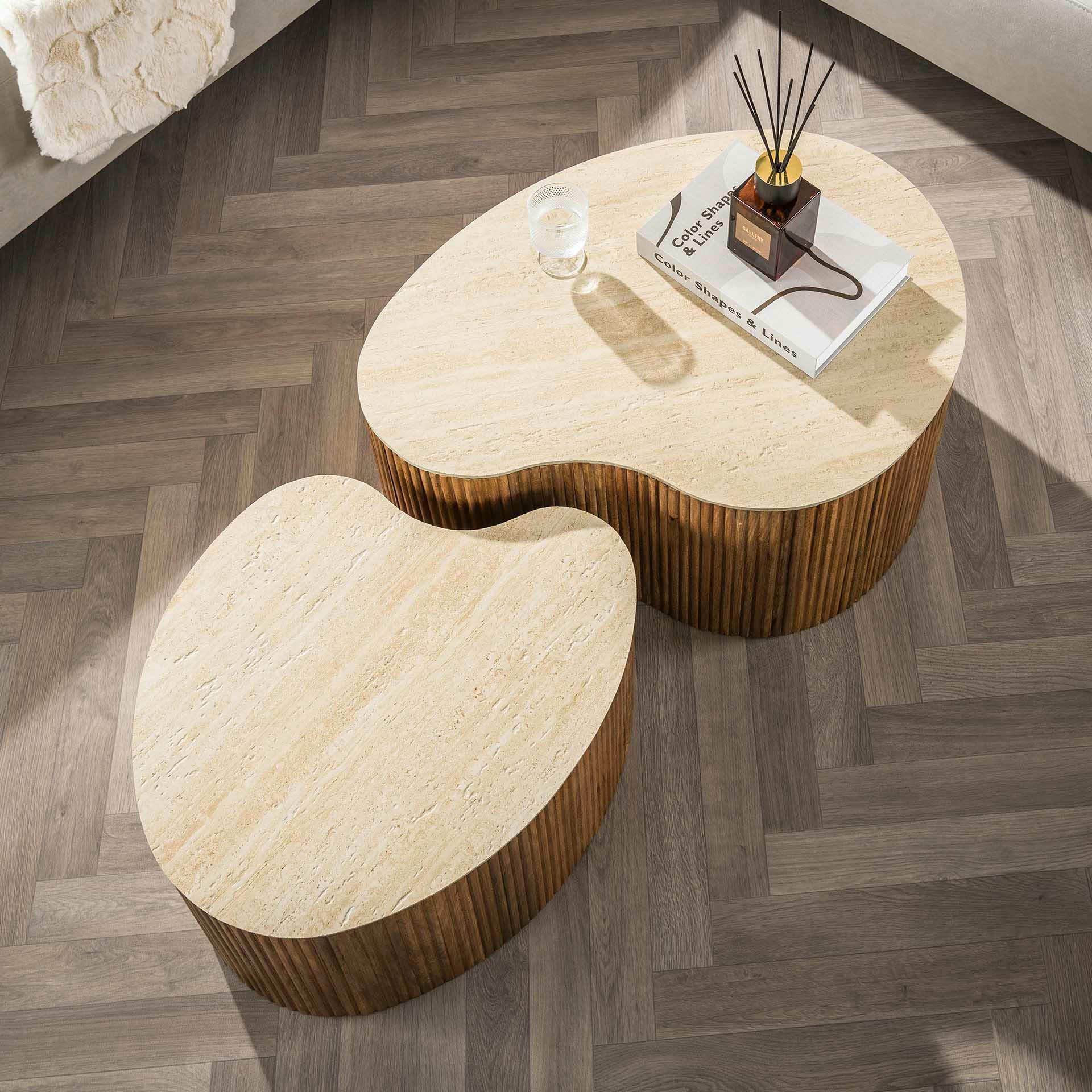 Table basse céramique 3D et bois, forme organique (x2) ASCOLI