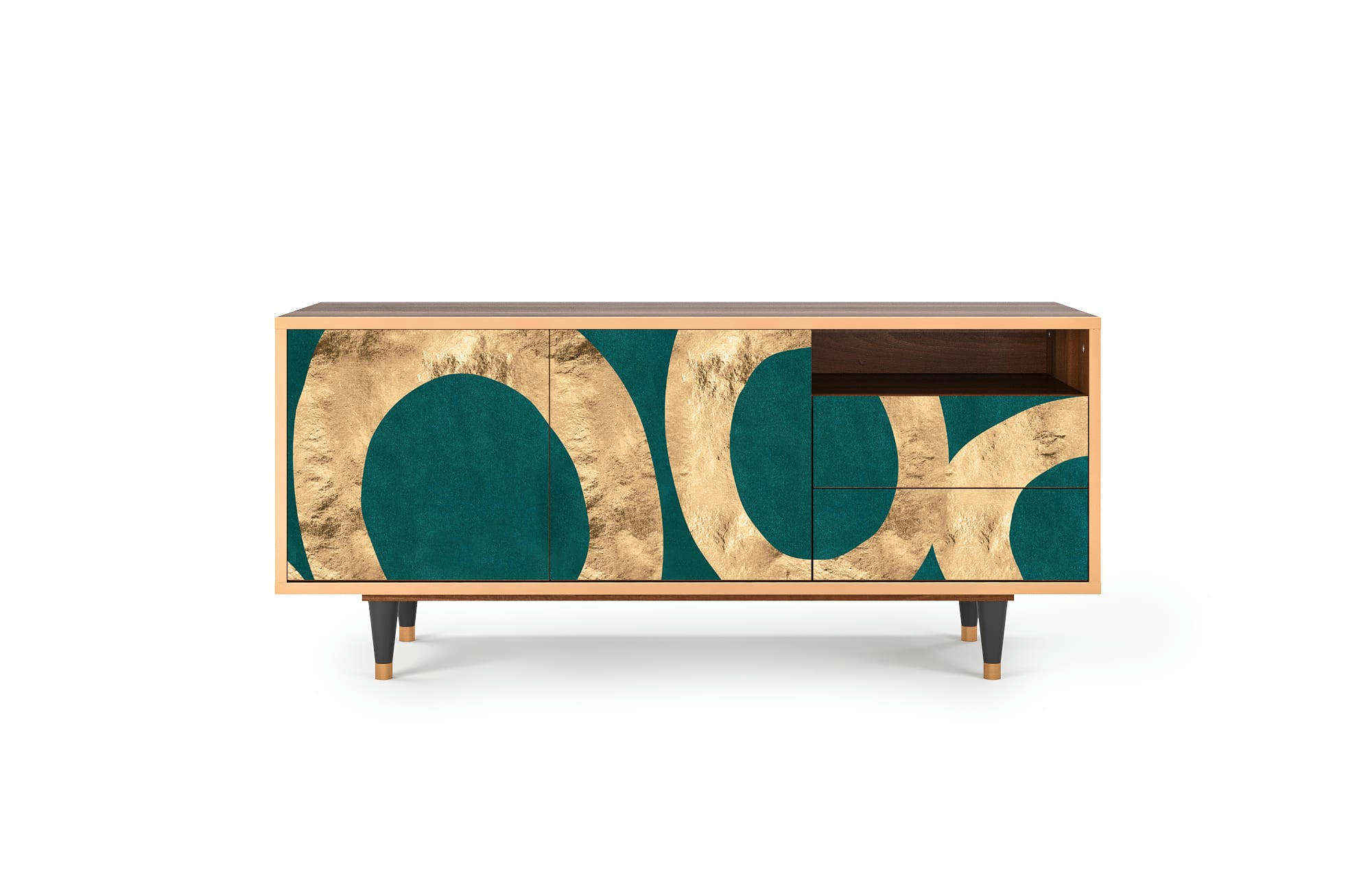 ZIRCON SPHERE - Meuble TV  bleu-vert 2 tiroirs et 2 portes L 125 cm