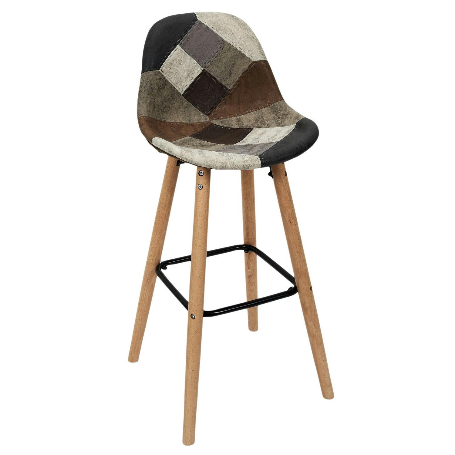 PATCHWORK - Lot de 2 tabourets de bar marron