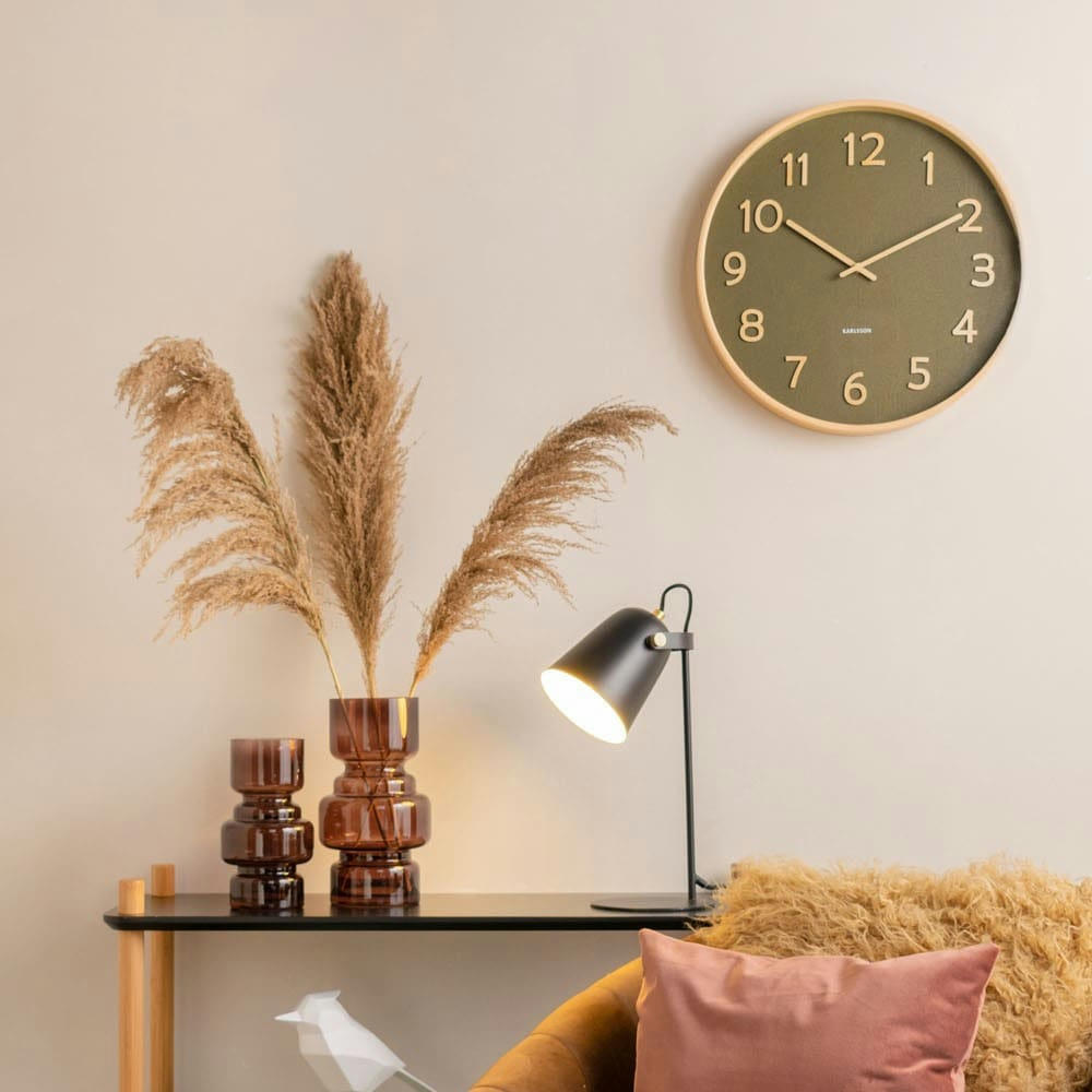 PURE - Horloge ronde en bois pure  40 cm vert mousse