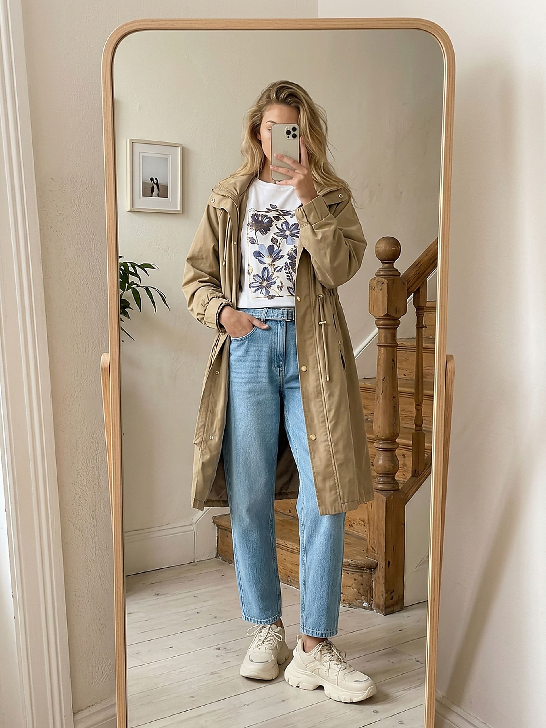 Jeansy mom fit z efektem sprania
