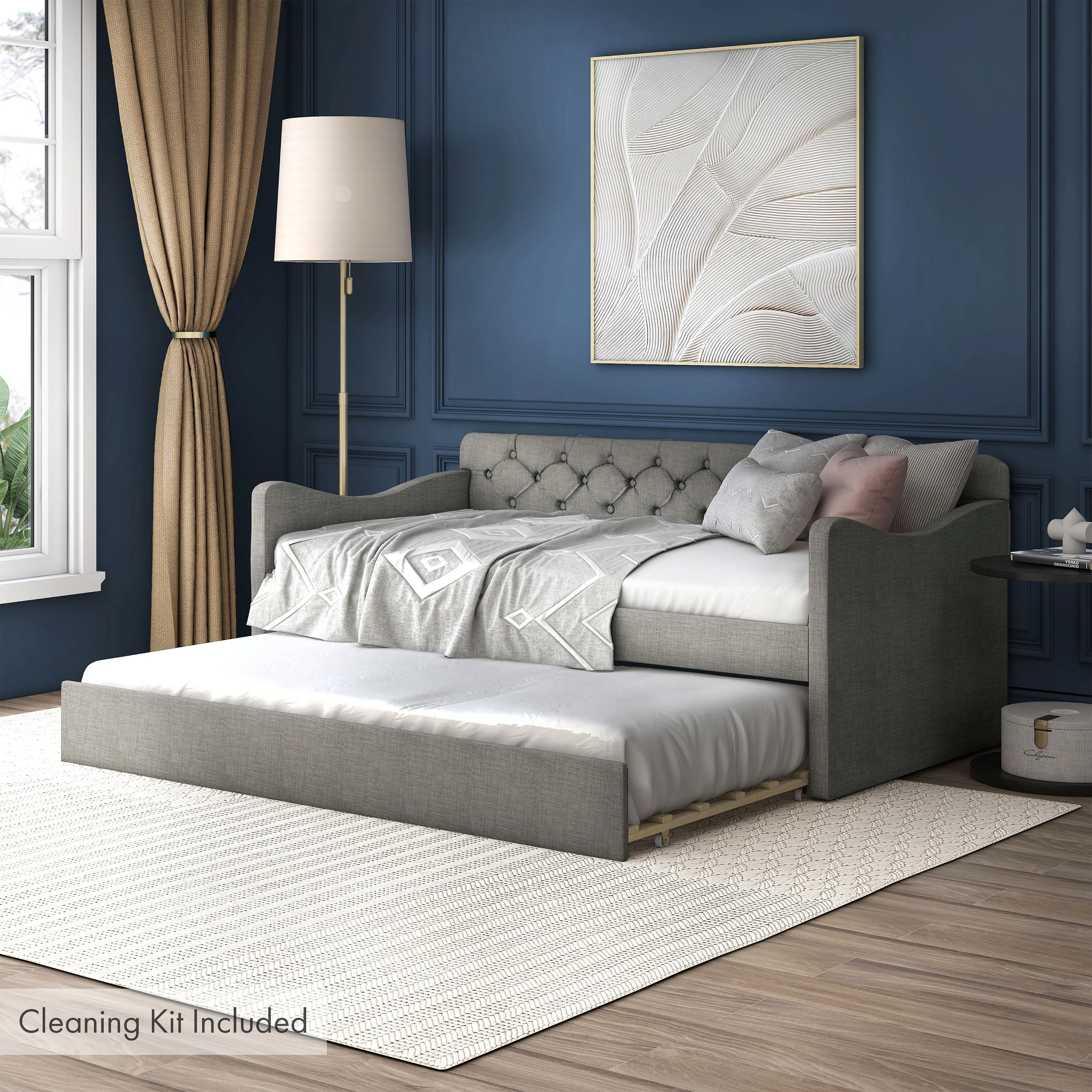 Exodel Contemporary Twin Upholstered Tufted Day Bed with Trundle by Furniture of America