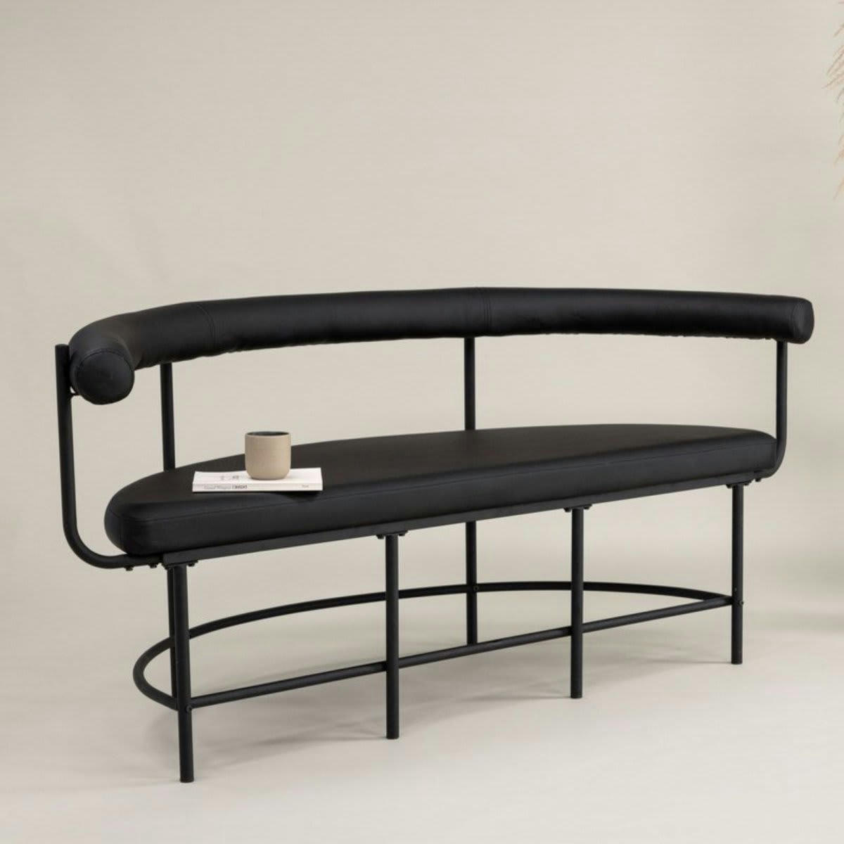 HUMBERT - Banc design 165cm en simili et métal noir