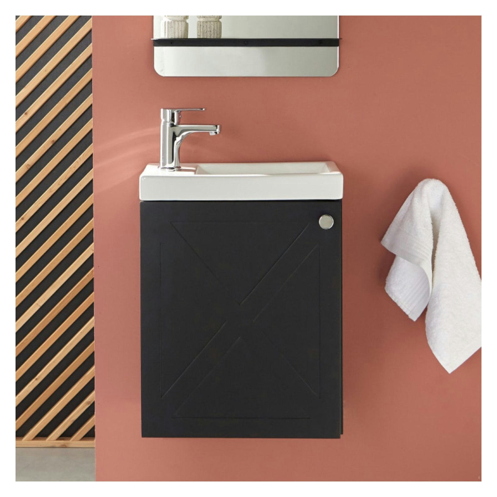 AVA - Meuble lave-mains  noir + robinet chromé