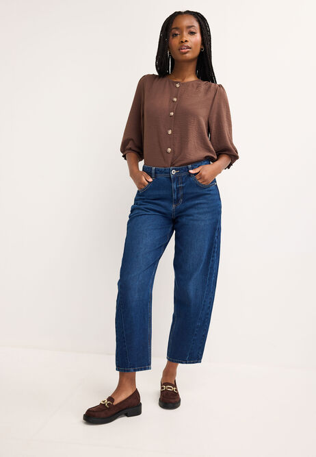 Womens Chocolate Brown Button Through Blouse Top