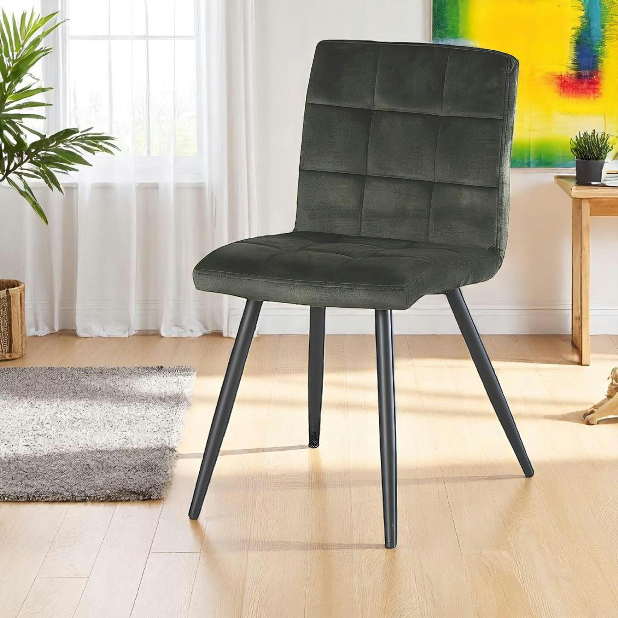 Chaise en velours capitonné kaki MALMOE (lot de 2)