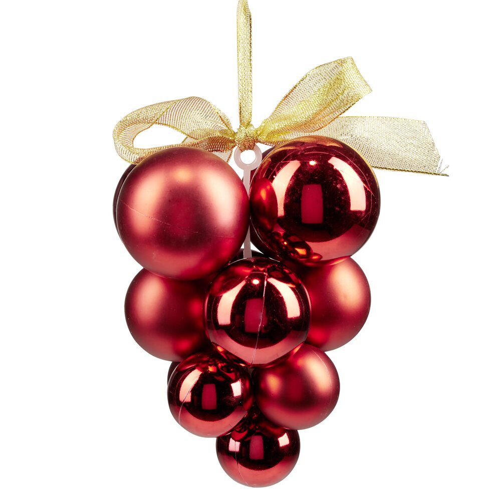 Suspension de No&euml;l boule grappe rouge brillant Ø12/15xH20cm