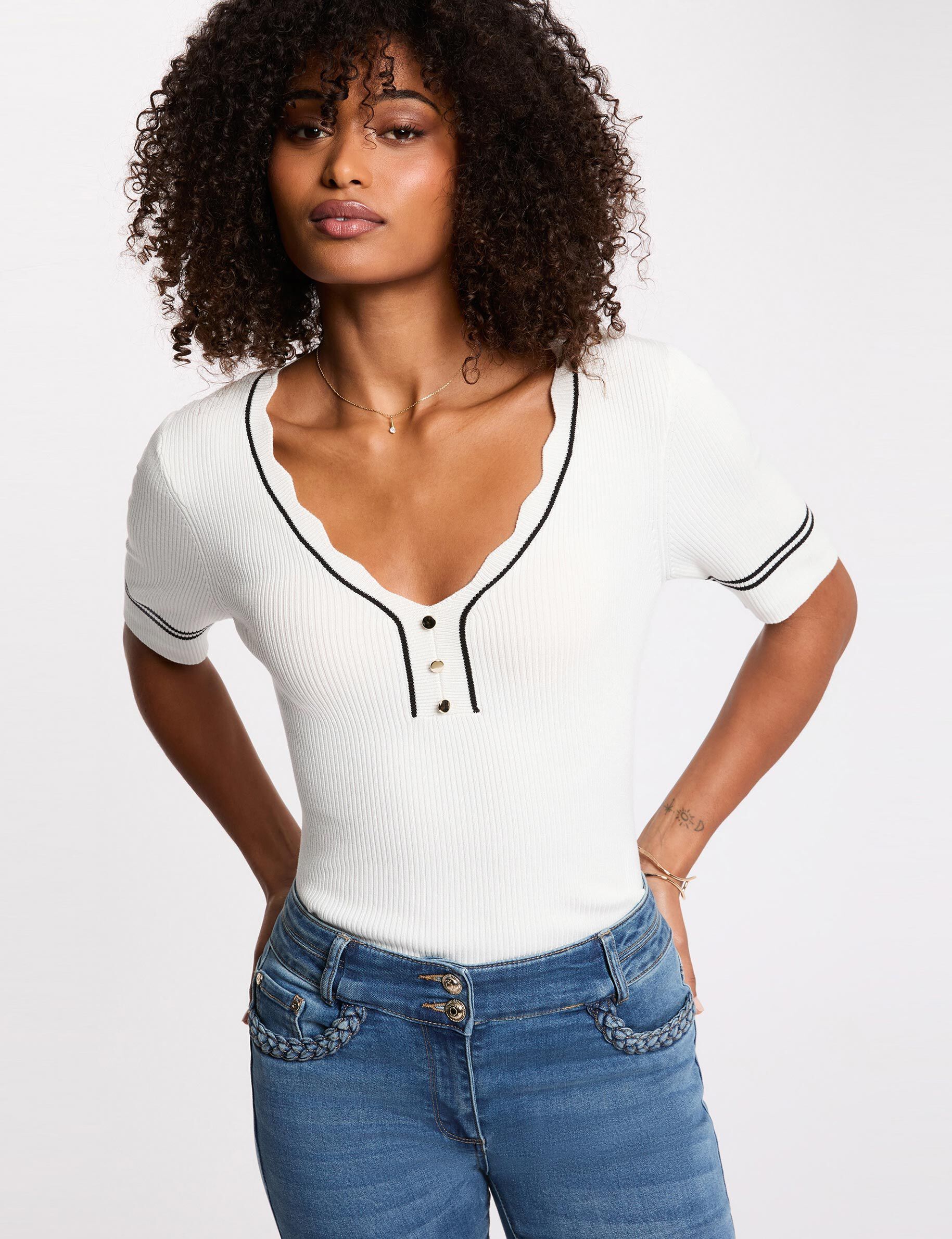 Fitted V-Neck Sweater White Women