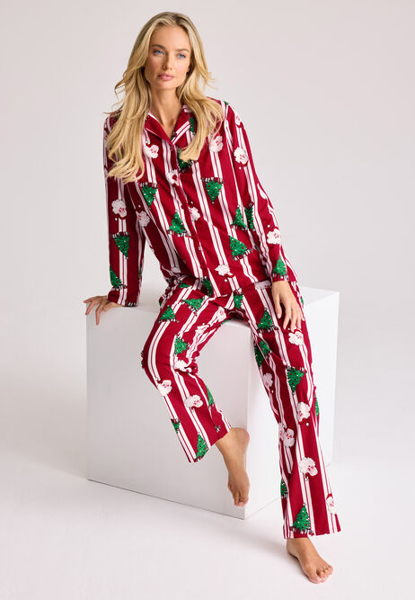 Womens Red & White Stripe Santa Print Family Pyjama Set