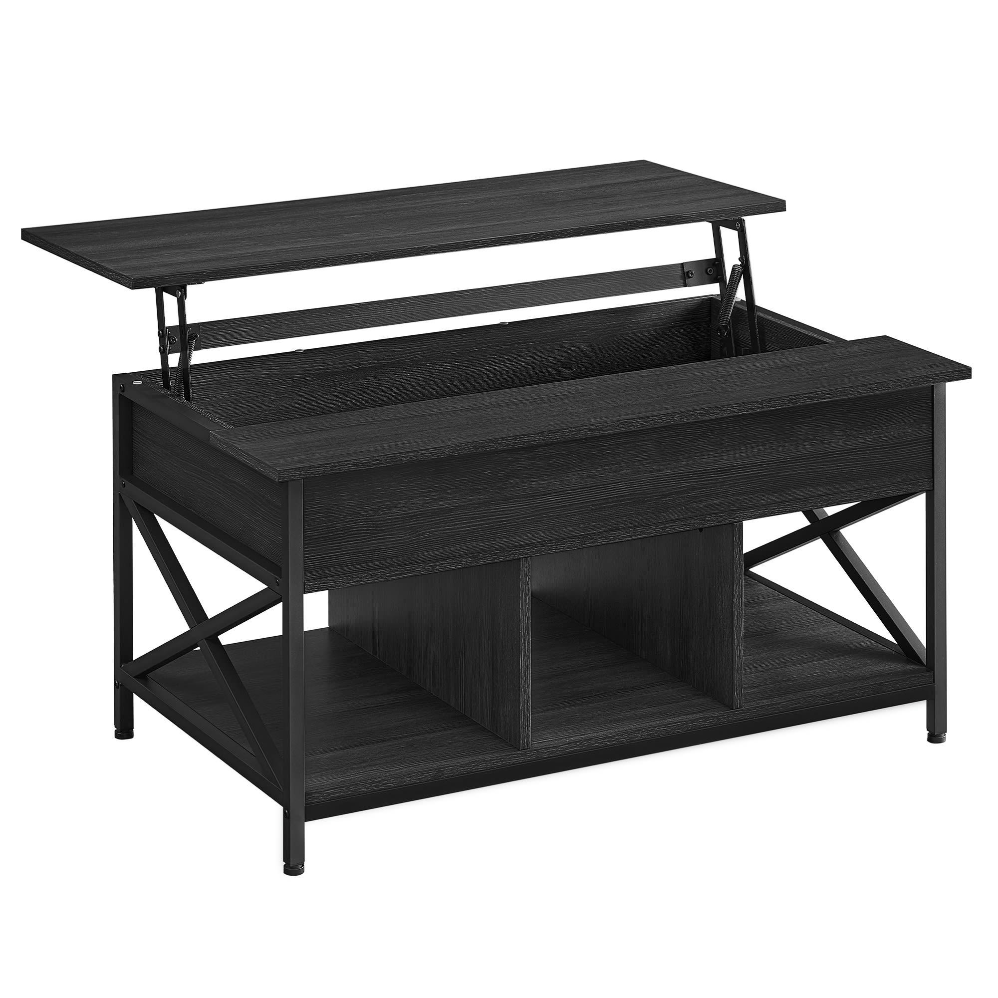 - Table basse avec plateau relevable effet bois noir 60 x 100 x 48 cm