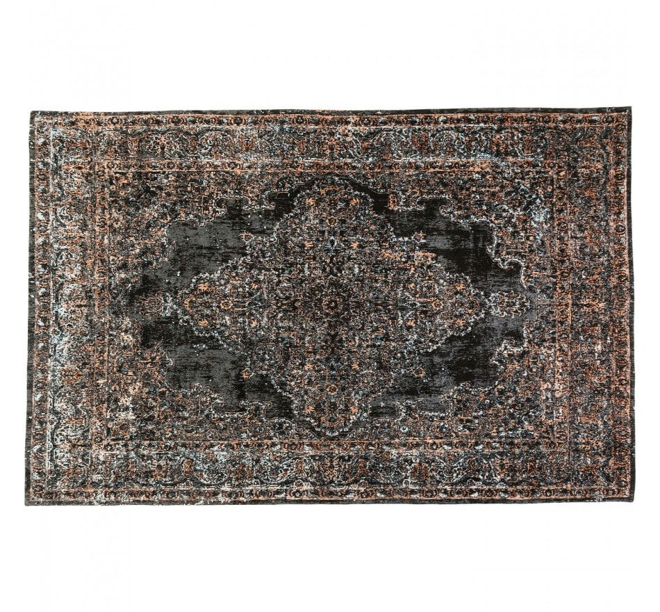 KELIM - Tapis en coton noir, gris et orange 300x200